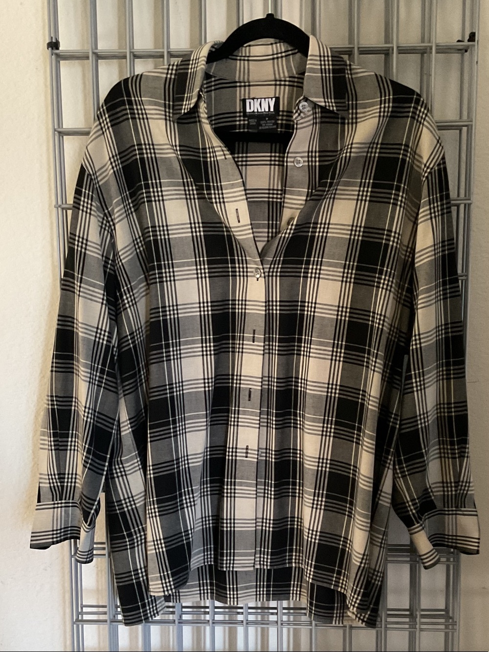 DKNY Black & White Plaid Button-Down Shirt/Dress
